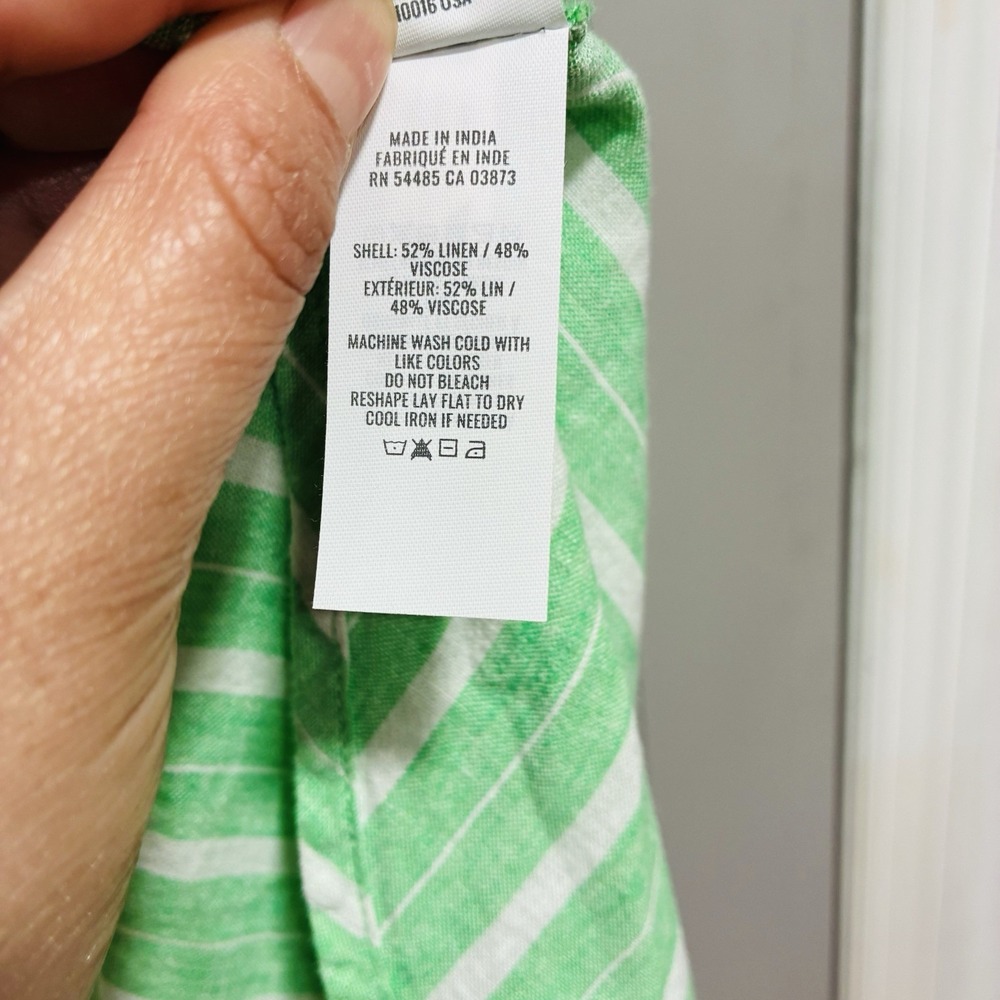 Aerie Pool-To-Party Women Shirt Size XL Linen Blend Green Stripe Oversized - Picture 6 of 13